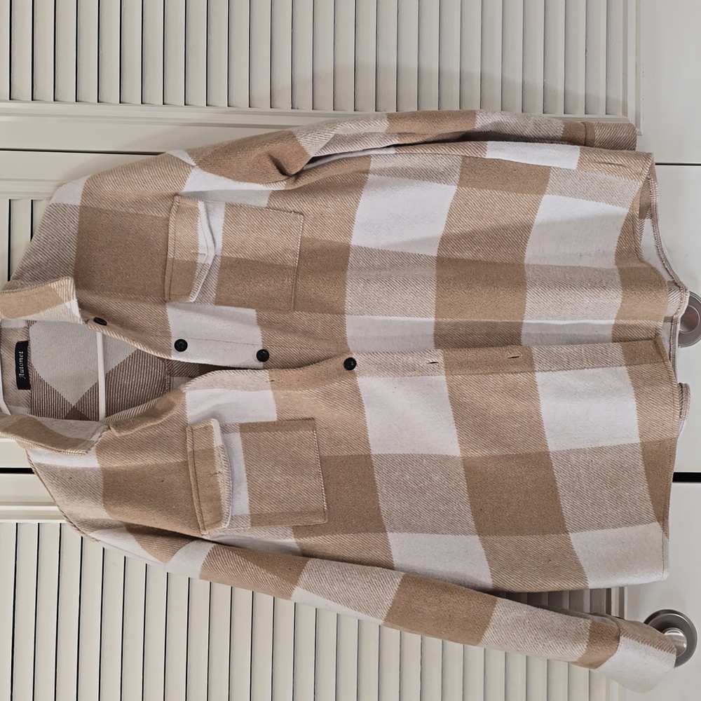 Tan and White Plaid Women's Jacket